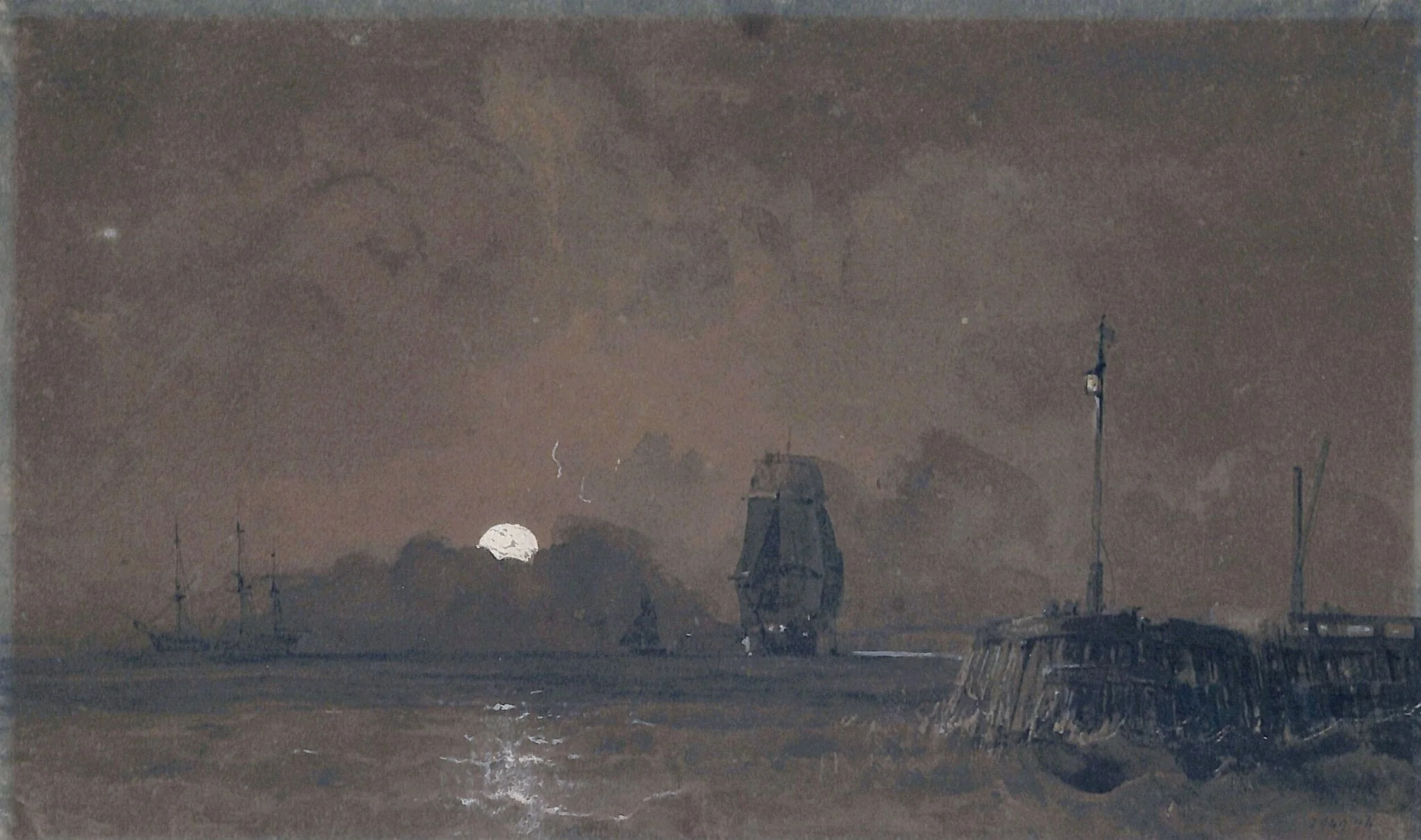 Sunderland harbour: moonlight, detail