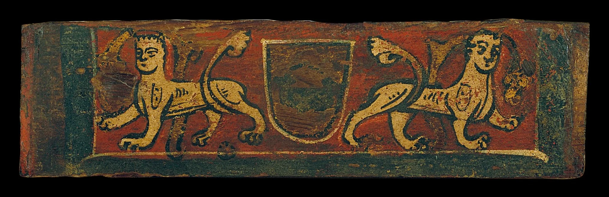 Small coffered ceiling panel with coat of arms and manticores, detail
