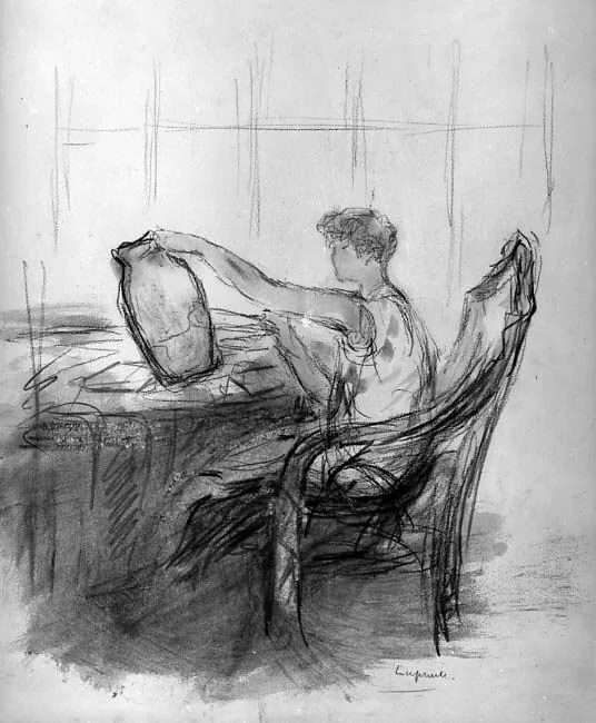 Woman Painting a Vase, detail