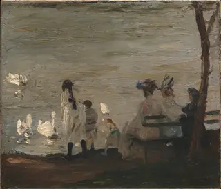 Swans in Central Park, by George Bellows, oil, 1906