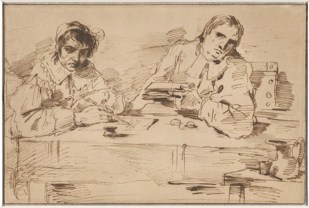 Self-Portrait Writing with a Companion, by Felice Giani, ink, 1783