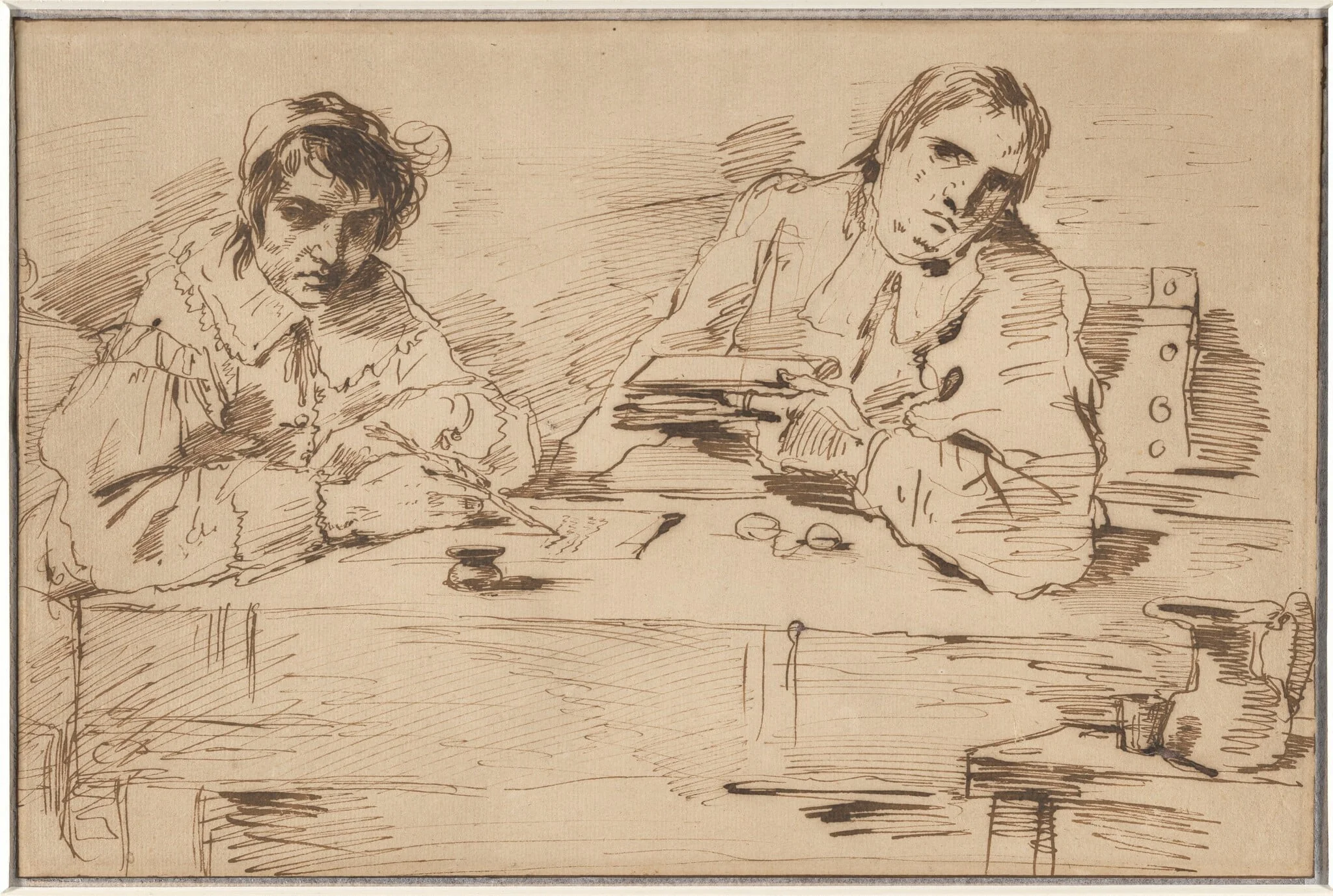 Self-Portrait Writing with a Companion, detail