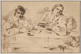 Self-Portrait Writing with a Companion, by Felice Giani, ink, 1783