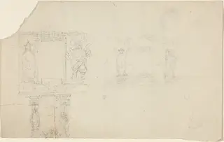 Structure with Figures in Asian Dress (Illustration for “The Casket”?), by John Flaxman, graphite, 1812