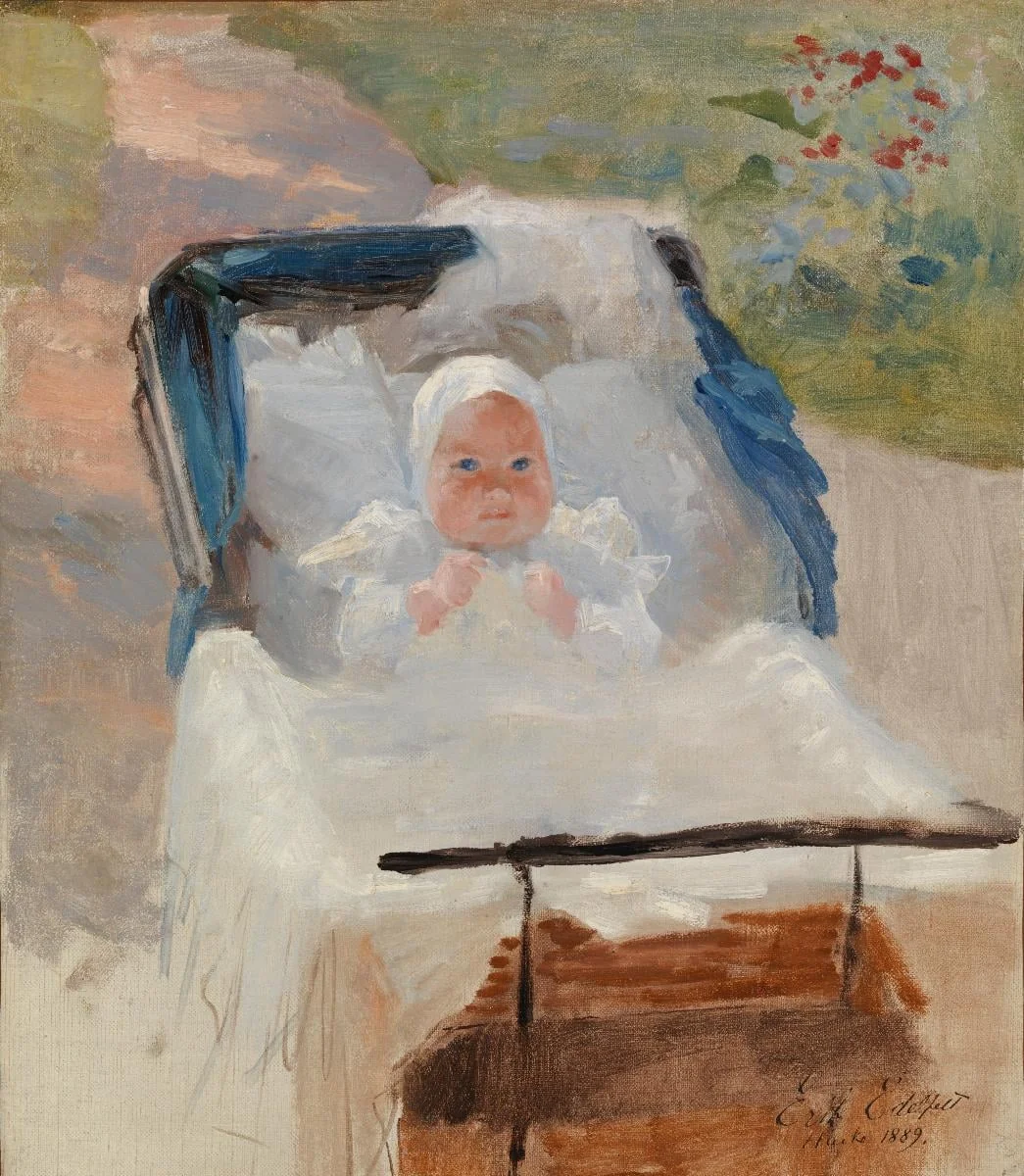 Taiteilijan poika Erik lastenvaunuissa, detail