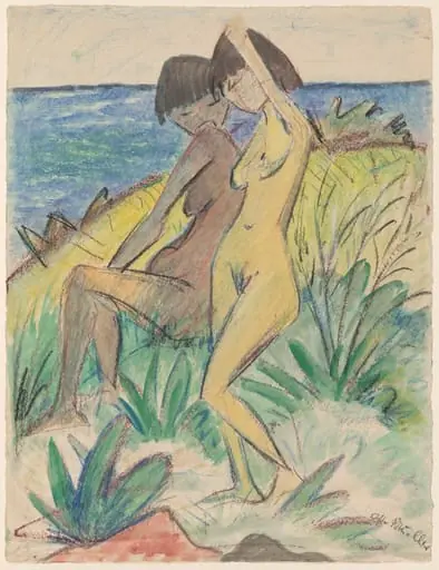 Two Bathers, by Otto Mueller, watercolor, 1920