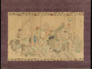 Taking Shelter from the Rain, by Teisai Hokuba, unspecified, 1822