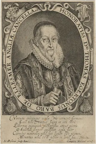 Thomas Egerton, First Viscount of Brackley, by Simon van de Passe, ink, 1621