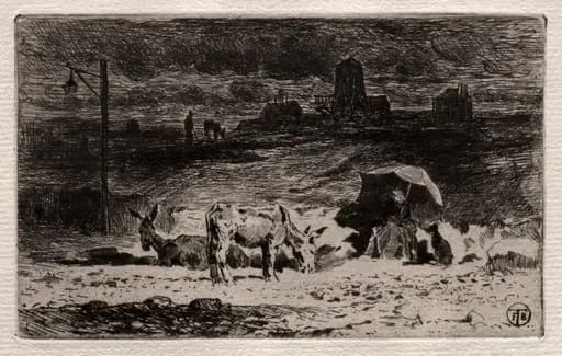 The Donkeys at the Hill of the Cailles, by Félix-Hilaire Buhot, 1875