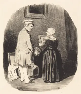 Tiens, ma femme, v'la mon portrait..., by Honoré Daumier, ink, 1846