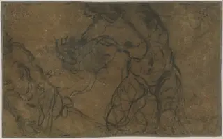 Two Male Figures in Motion (verso), by Domenico Tintoretto, chalk, 1602