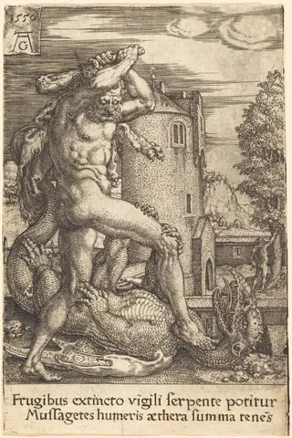 Hercules Slaying the Dragon, by Heinrich Aldegrever, 1550