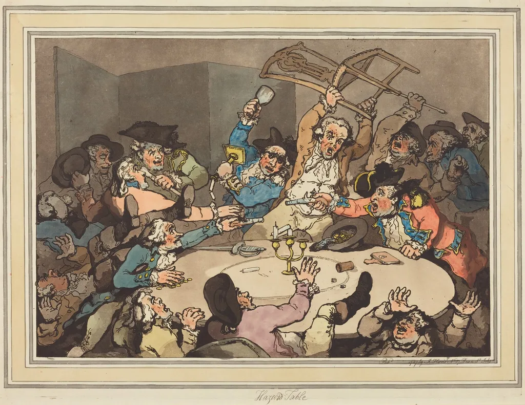 A Kick-up at a Hazard Table, by Thomas Rowlandson, ink, 1787