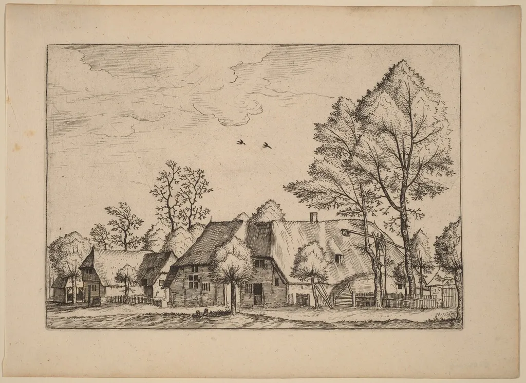 Large Farm with Draw Well, by Johannes van Doetechum the Elder, ink