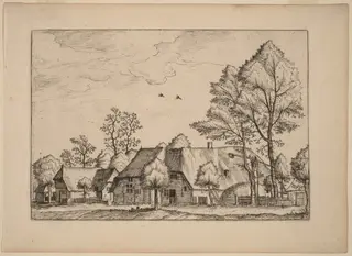 Large Farm with Draw Well, by Johannes van Doetechum the Elder, ink