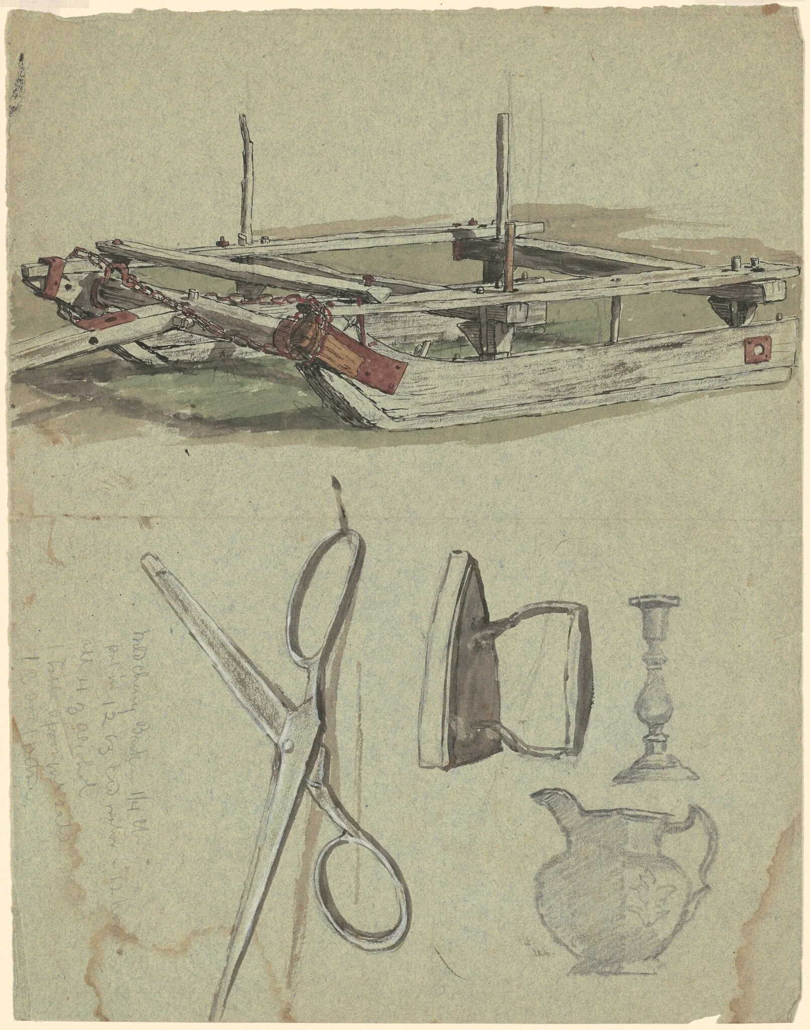 Studies of a Sled and Various Household Objects, detail