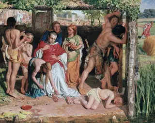 A Converted British Family Sheltering a Christian Missionary from the Persecution of the Druids, by William Holman Hunt, oil, 1849