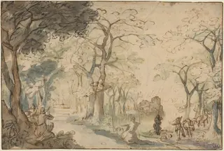 Landscape with Elisha Mocked, by David Vinckboons, ink, 1610