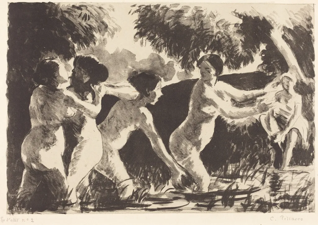 Bathers Wrestling (Baigneuses luttants), by Camille Pissarro, ink, 1896