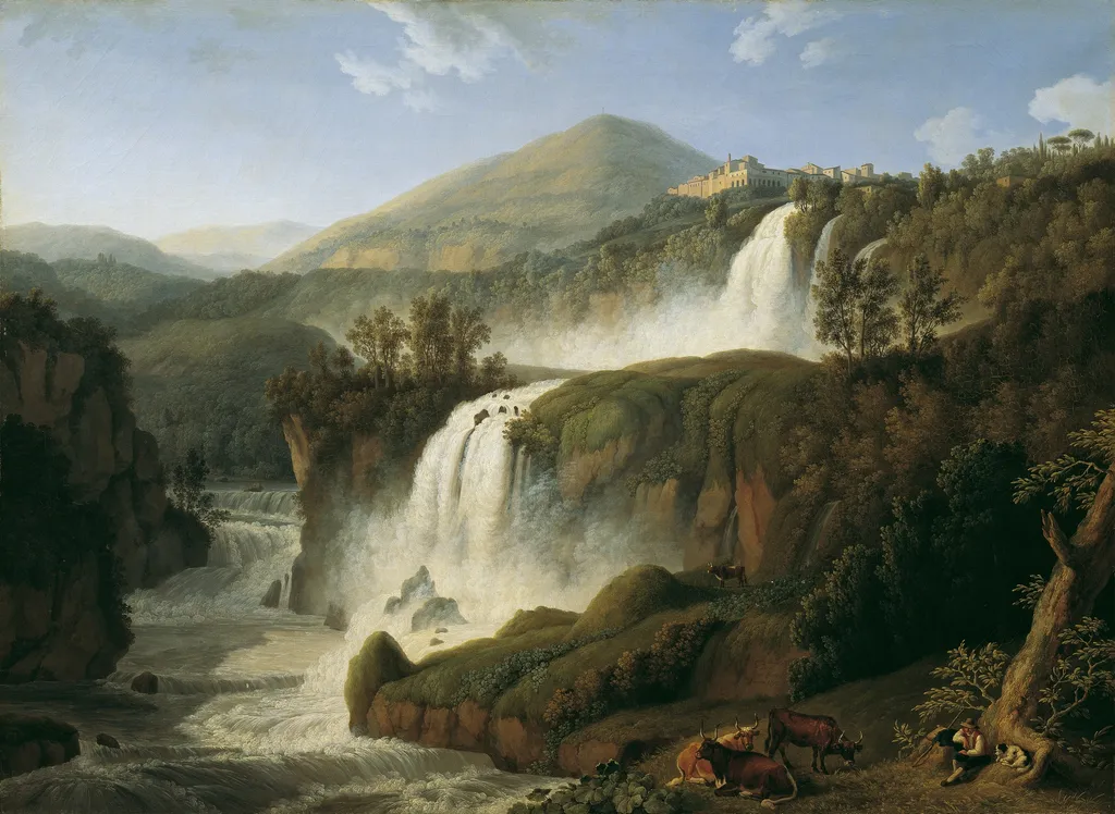 The Large Waterfall at Tivoli near Rome, by Jacob Philipp Hackert, oil, 1796