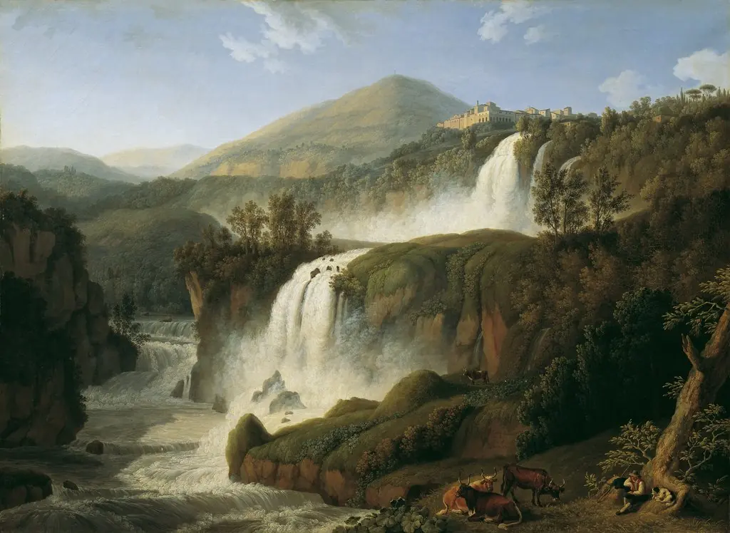 The Large Waterfall at Tivoli near Rome, by Jacob Philipp Hackert, oil, 1796