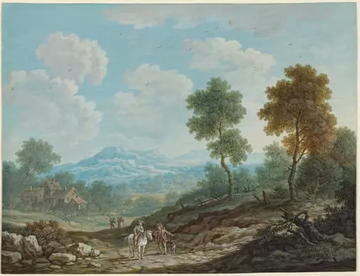 Travelers in a Broad Valley, by Johann Christoph Dietzsch, gouache, 1750