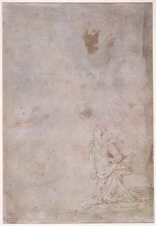 A Kneeling Angel, by Fra Bartolommeo, ink, 1500