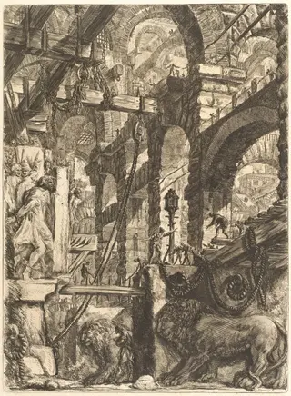 The Lion Bas-Reliefs, by Giovanni Battista Piranesi, ink, 1761