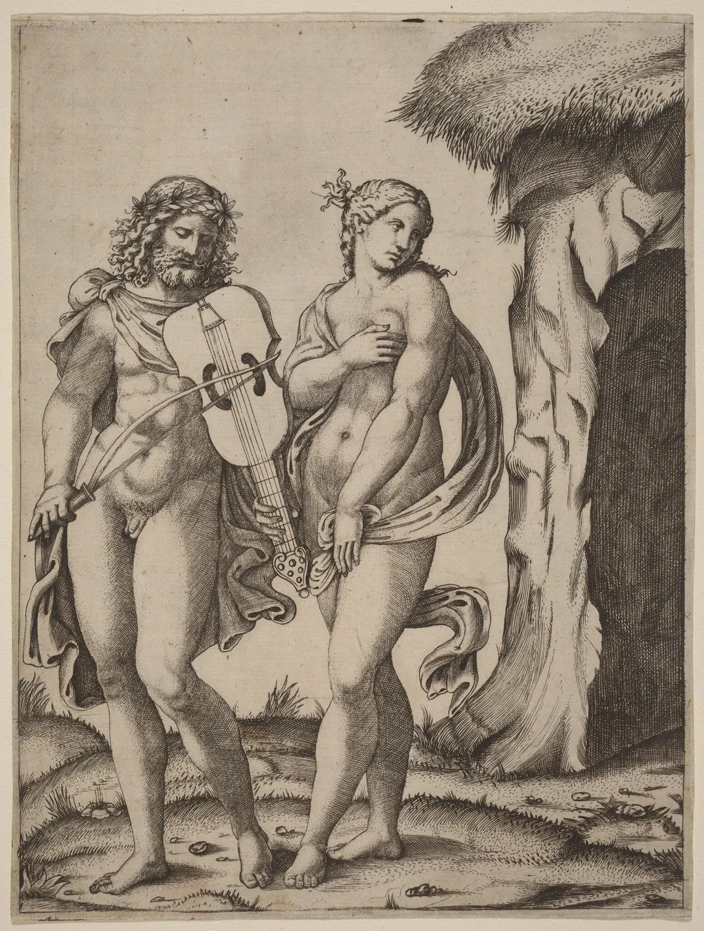 Orpheus and Eurydice, by Marcantonio Raimondi, ink, 1509