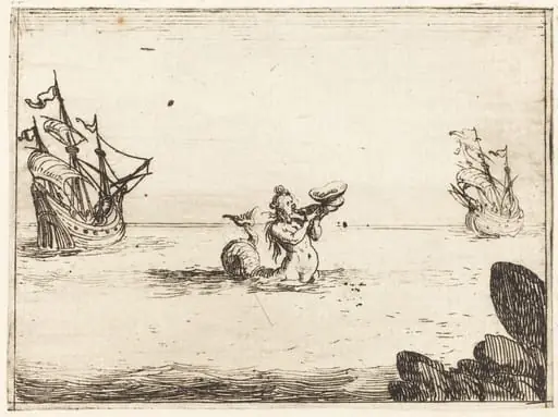 Siren between Two Ships, by Jacques Callot, ink, 1628