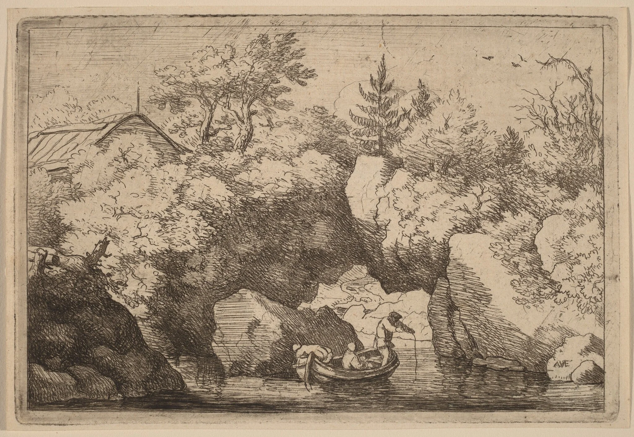 Skiff under a Cleft Rock, detail