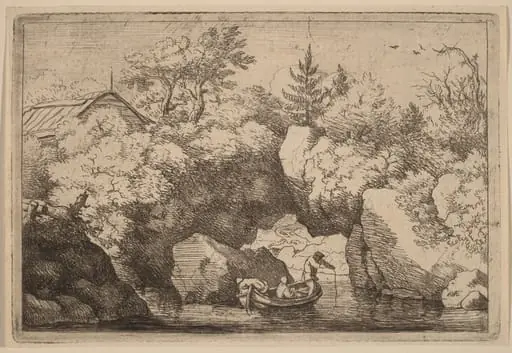 Skiff under a Cleft Rock, by Allart van Everdingen, ink, 1650