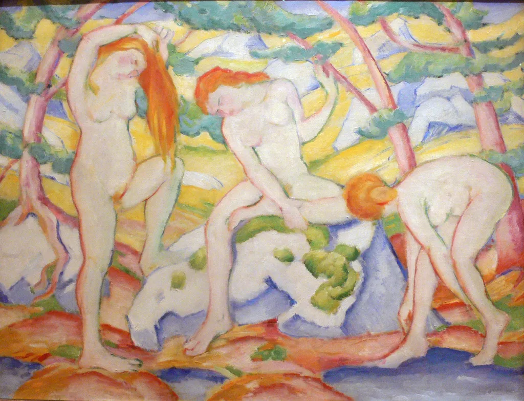 bathing girls, by Franz Marc, unspecified, 1910