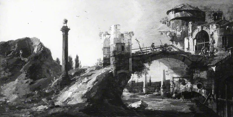 Capriccio: Ruined Bridge with Figures, detail