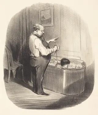 La Première leçon de natation, by Honoré Daumier, ink, 1847