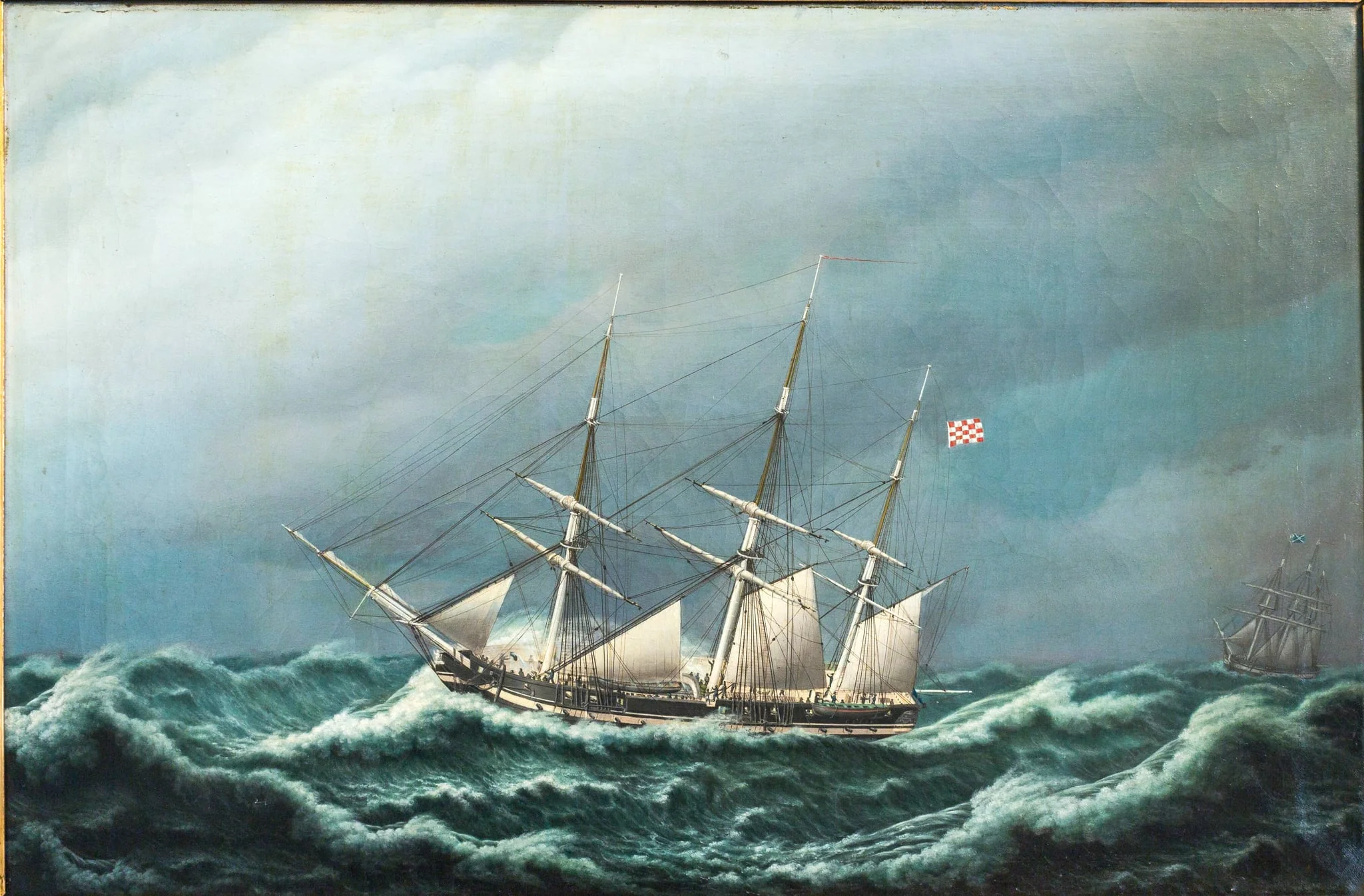 To danske fregatter i en storm signalerer med hinanden, detail