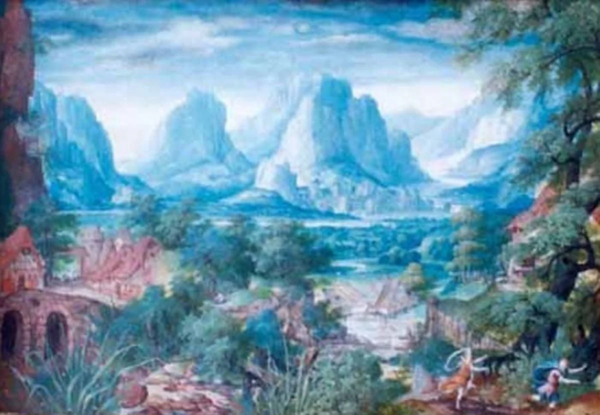 Peisaj stâncos cu cascadă, detail