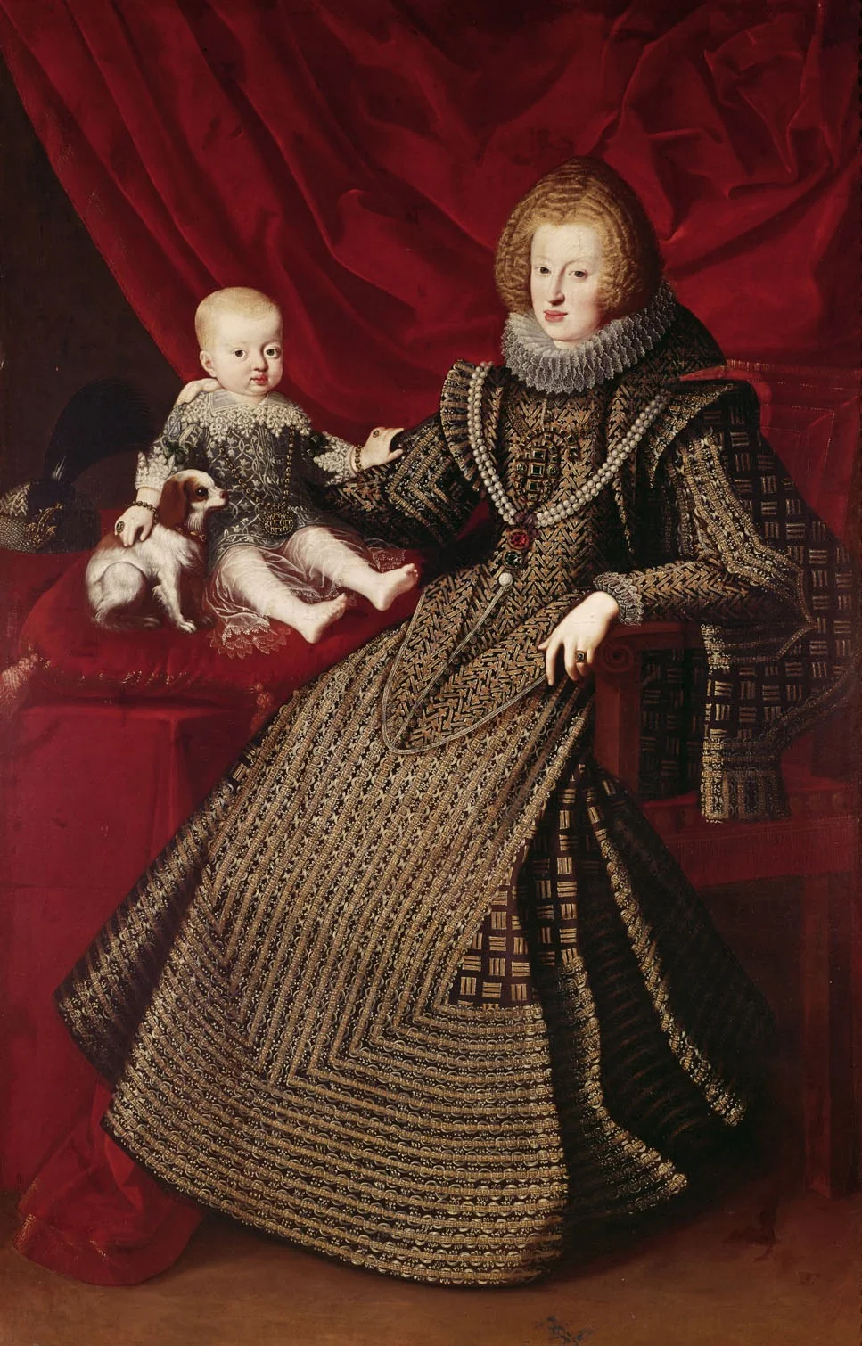 Infantin Maria Anna (1606-1646), Kaiserin, in ganzer Figur mit ihrem erstgeborenen Sohn Ferdinand (1633-1654), detail