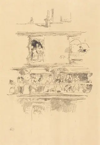 The Long Balcony, by James McNeill Whistler, ink, 1894