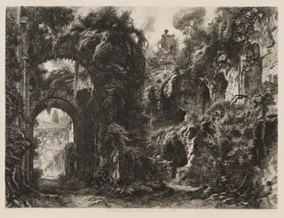 Ruins of the House of Septimius Severus on the Palatine (Rovine della casa di S.S. sul Palatino ), by Cesare Biseo, ink, 1900