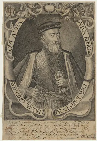 Thomae Gresham Equi. Aura (Sir Thomas Gresham), by Francis Delaram, ink, 1608