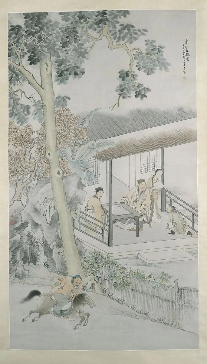 清 王素 東山報捷圖 軸|Bringing the Message of Victory to Dongshan, detail