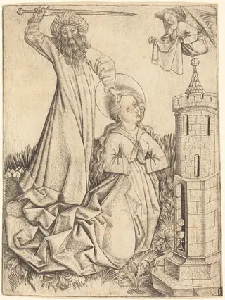 The Martyrdom of Saint Barbara, by Master E.S., ink, 1450