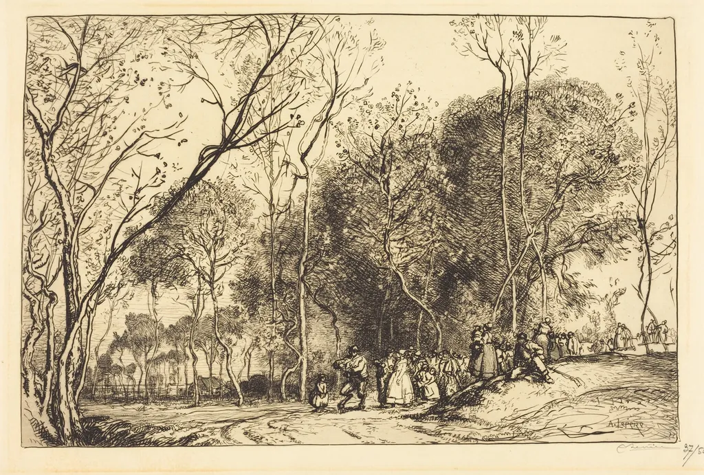 Summer in Saint-Martin, the Past Nuptials (Ete de la Saint-Martin, la noce qui passe), by Auguste Lepère, ink, 1908