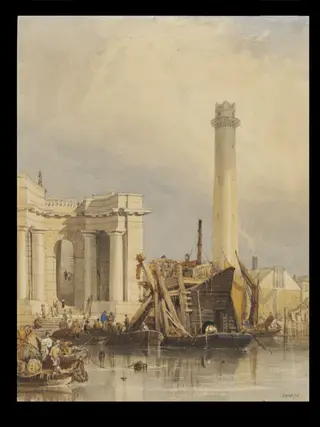 Waterloo Bridge and Shot Tower, by Clarkson Frederick Stanfield, watercolor, 1832