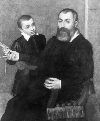 Portrait of a father with his son, by Giovanni Battista Moroni, paint, 1561