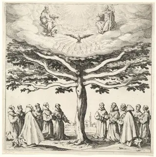 The Holy Trinity in the Tree of Life, Adored by Franciscans, by Jacques Callot, ink, 1621