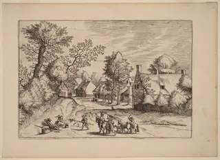 Village Road, by Johannes van Doetechum the Elder, ink