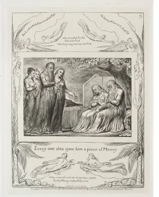 The Book of Job:  Pl. 19, Every one also gave him a piece of money, by William Blake, 1825