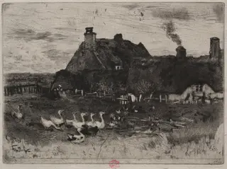 The Little Thatched Cottages, by Félix-Hilaire Buhot, 1878